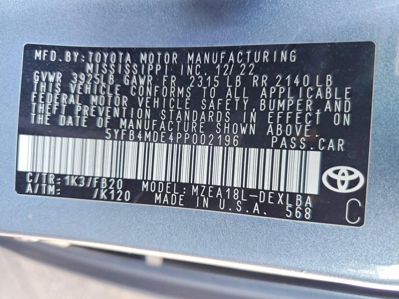 2023 TOYOTA COROLLA LE photo 12