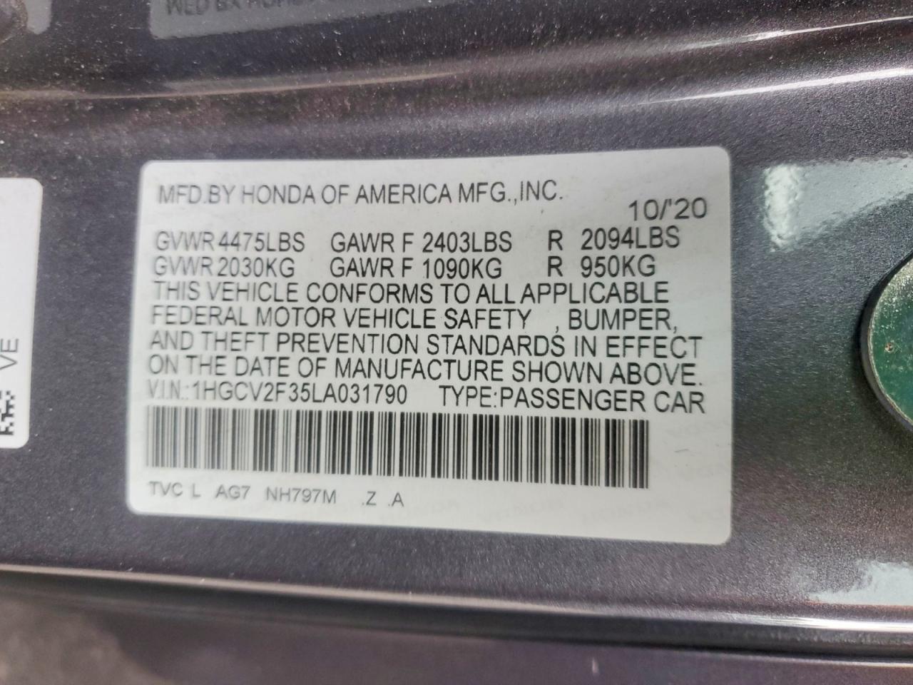 2020 HONDA ACCORD SPORT photo 23