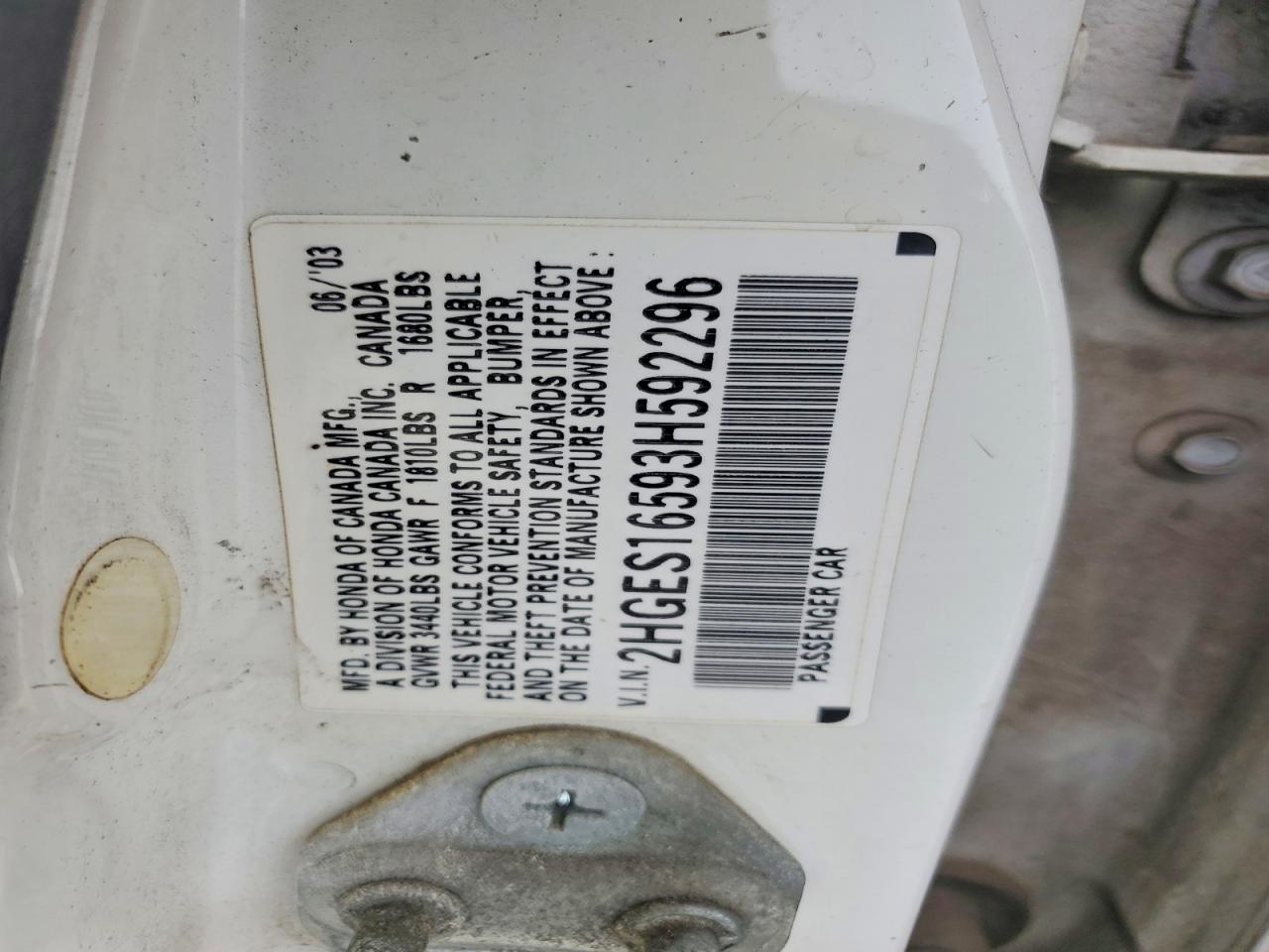 2003 HONDA CIVIC LX photo 12