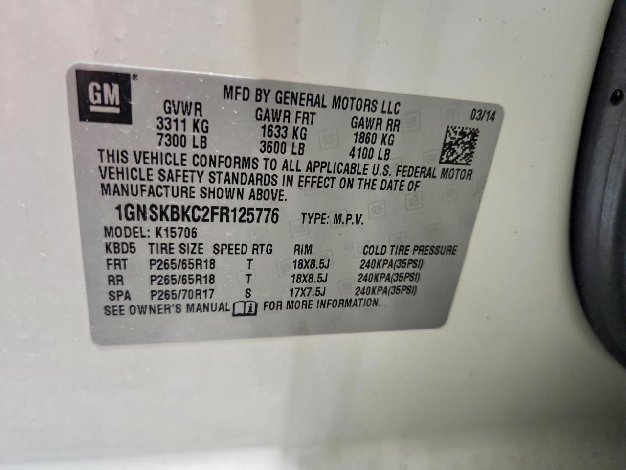 2015 CHEVROLET TAHOE K1500 LT photo 13