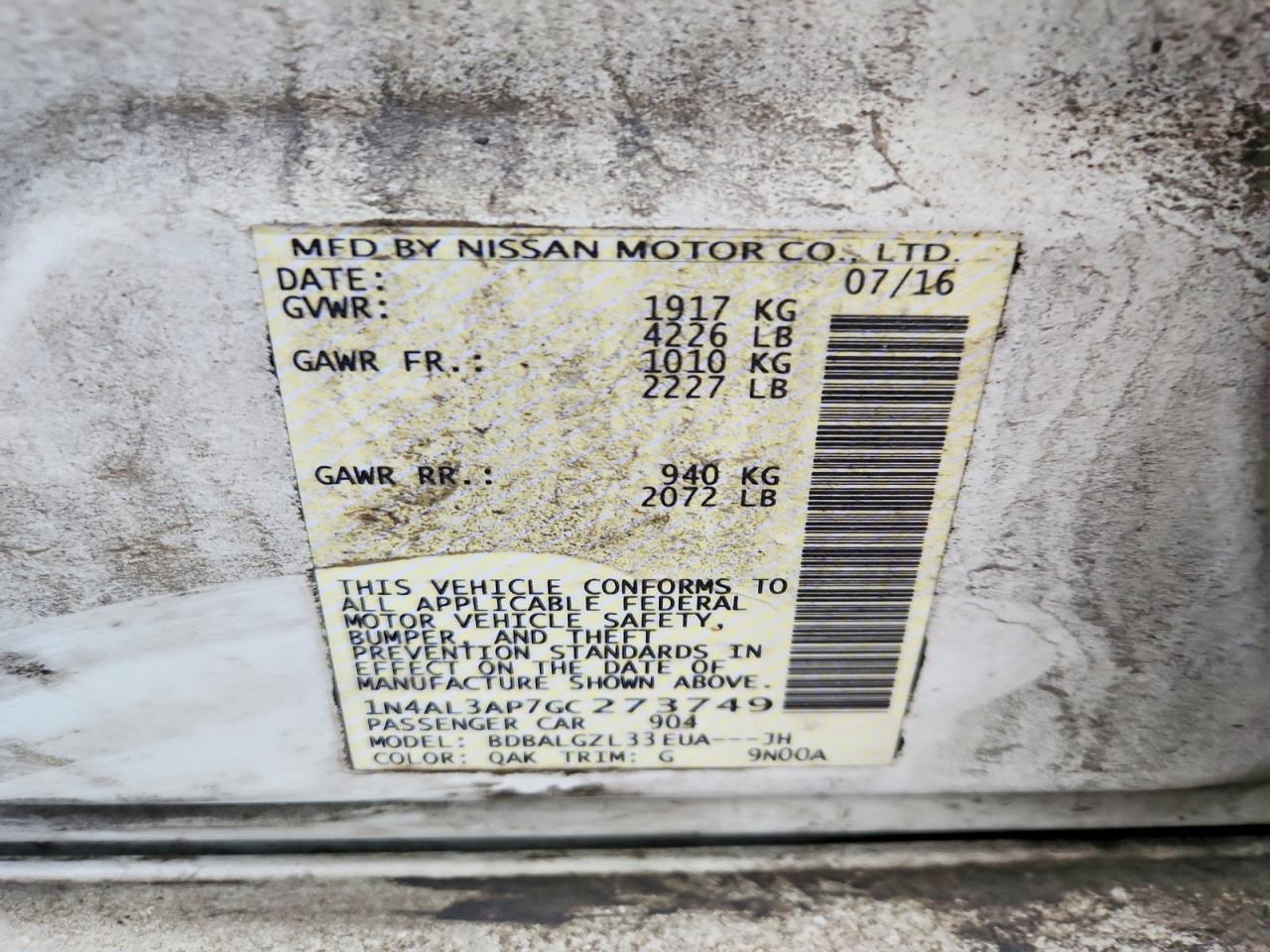 2016 NISSAN ALTIMA 2.5 photo 13