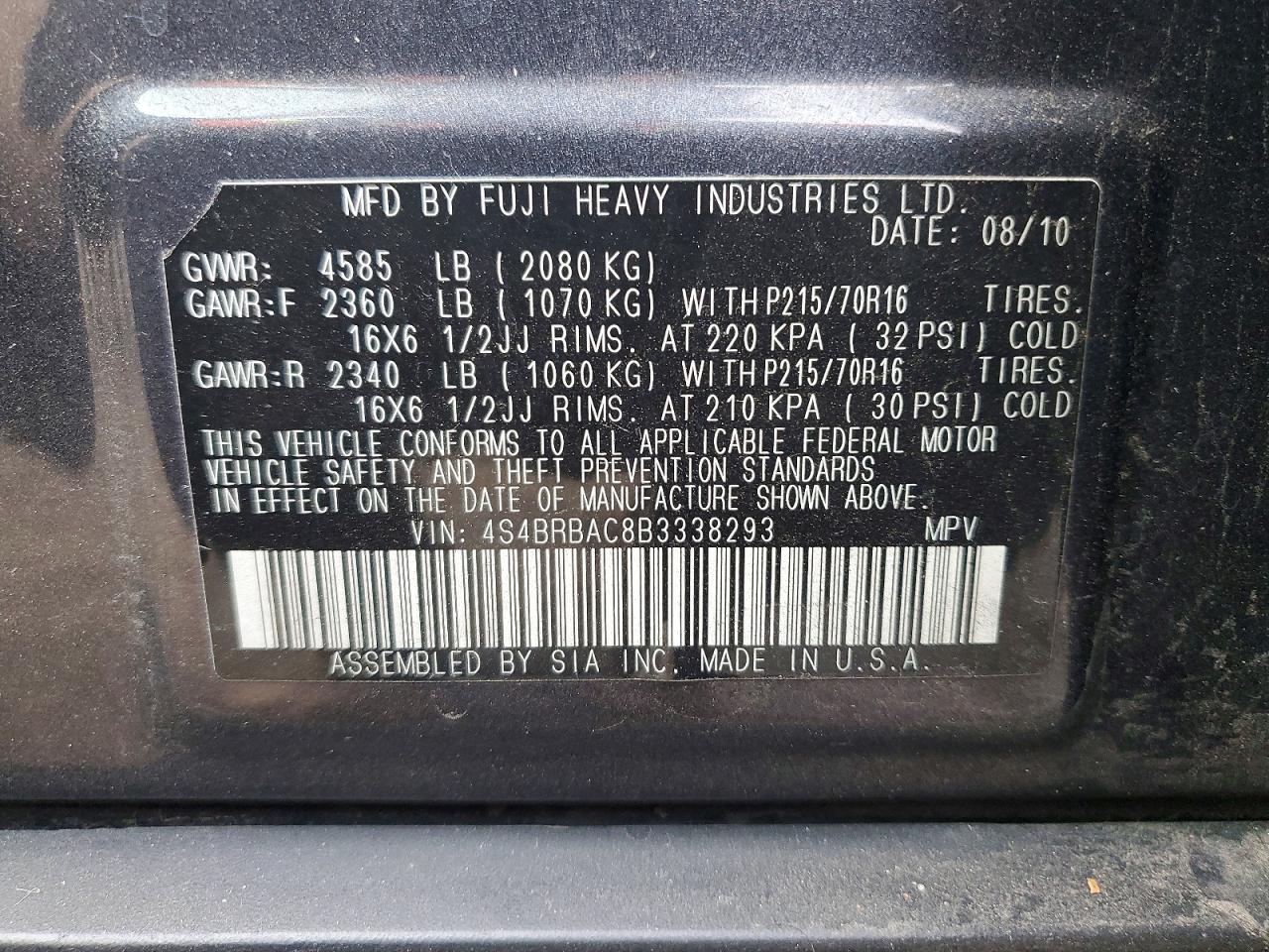 2011 SUBARU OUTBACK 2.5I photo 25