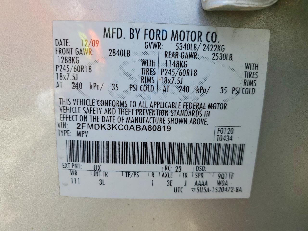 2010 FORD EDGE LIMITED photo 13