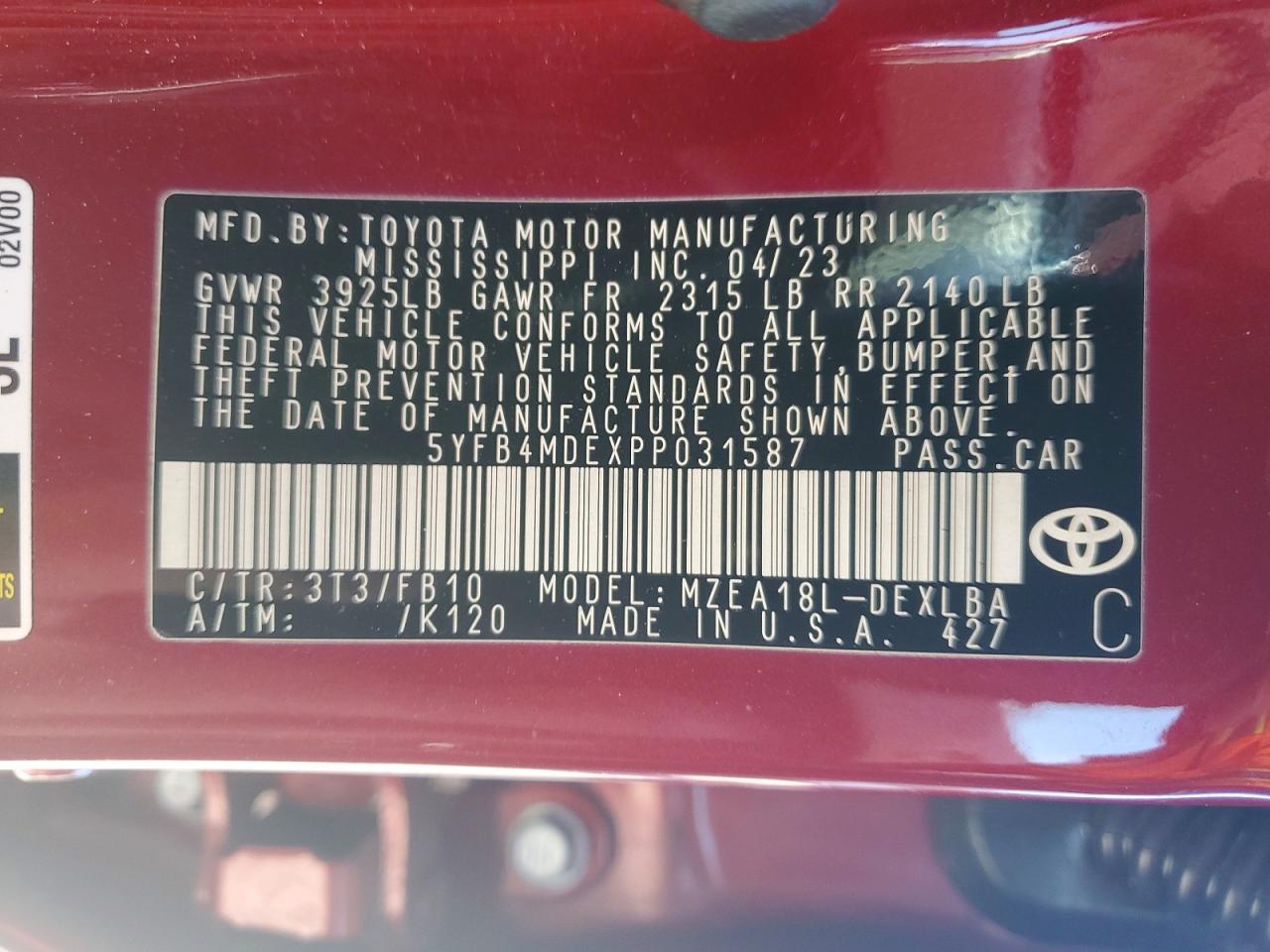 2023 TOYOTA COROLLA LE photo 12