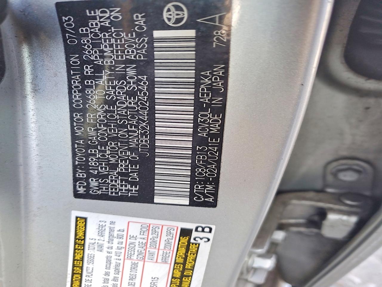 2004 TOYOTA CAMRY LE photo 23