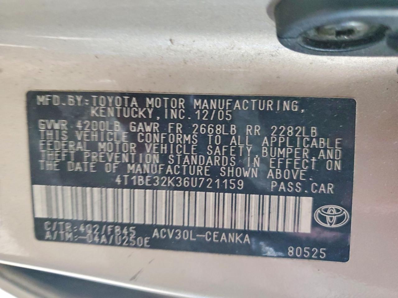 2006 TOYOTA CAMRY LE photo 12
