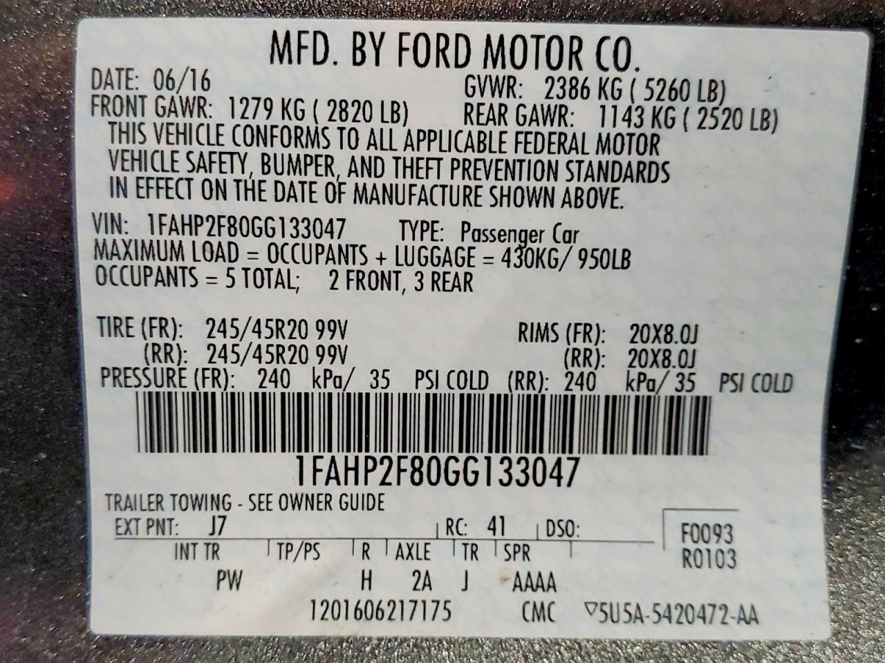 2016 FORD TAURUS LIMITED photo 12