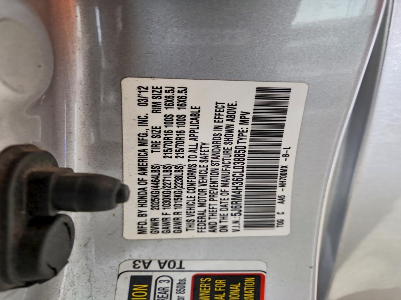2012 HONDA CR-V LX photo 37