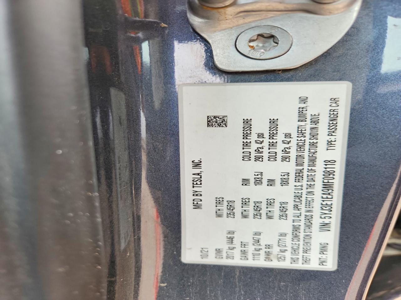 2021 TESLA MODEL 3 photo 12