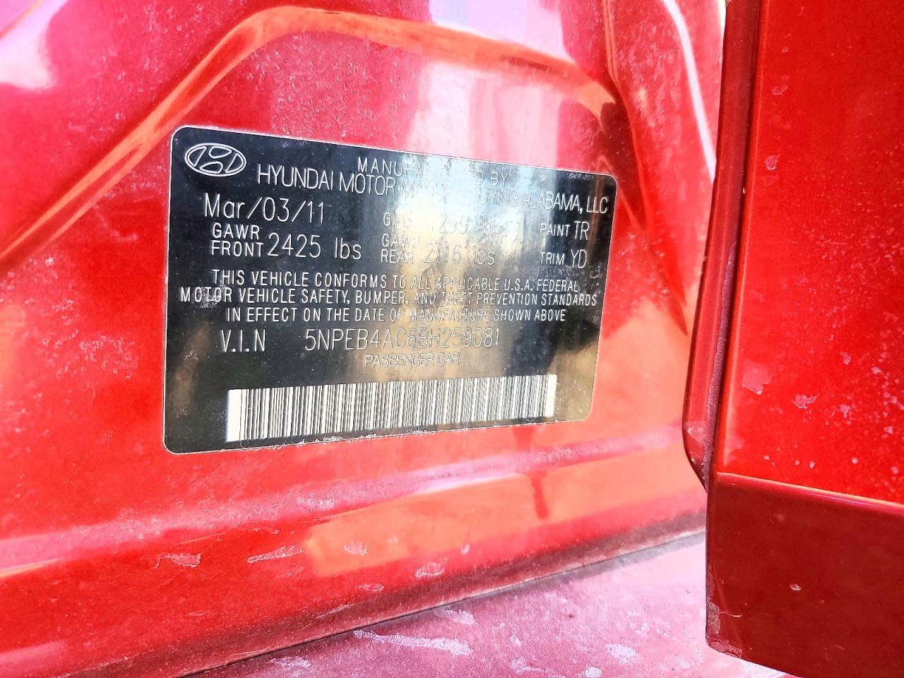 2011 HYUNDAI SONATA GLS photo 34