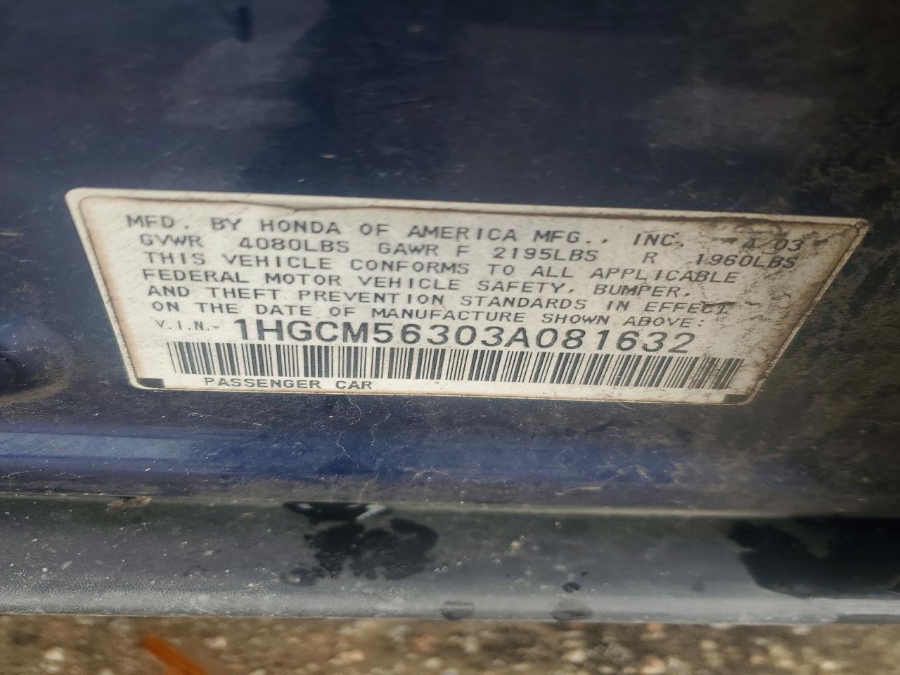 2003 HONDA ACCORD LX photo 25