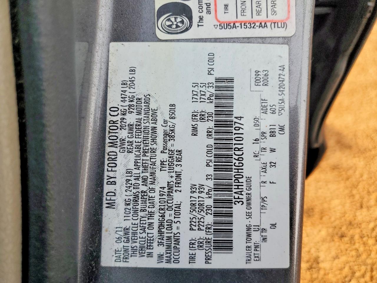 2012 FORD FUSION SE photo 12