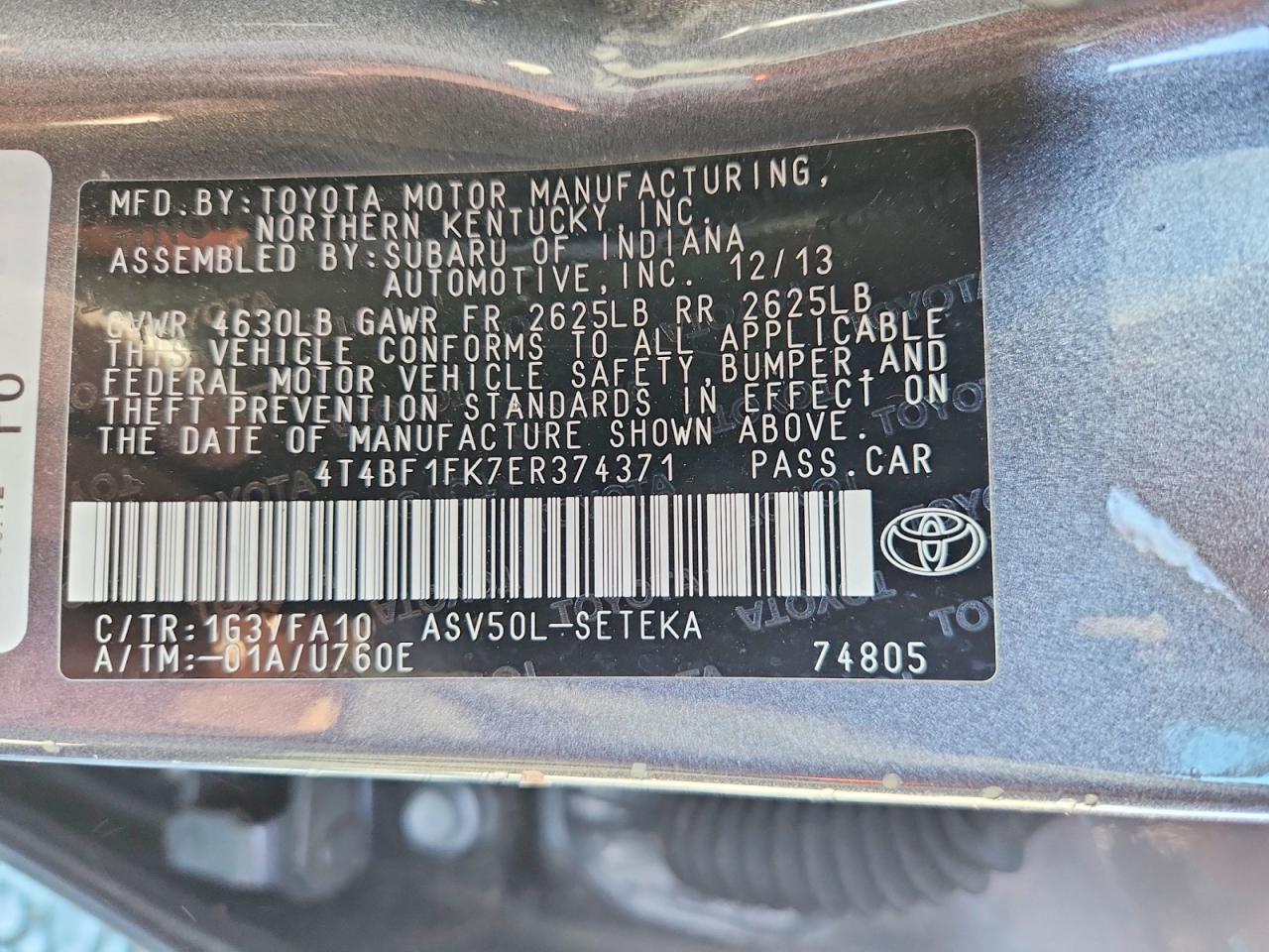 2014 TOYOTA CAMRY L photo 34