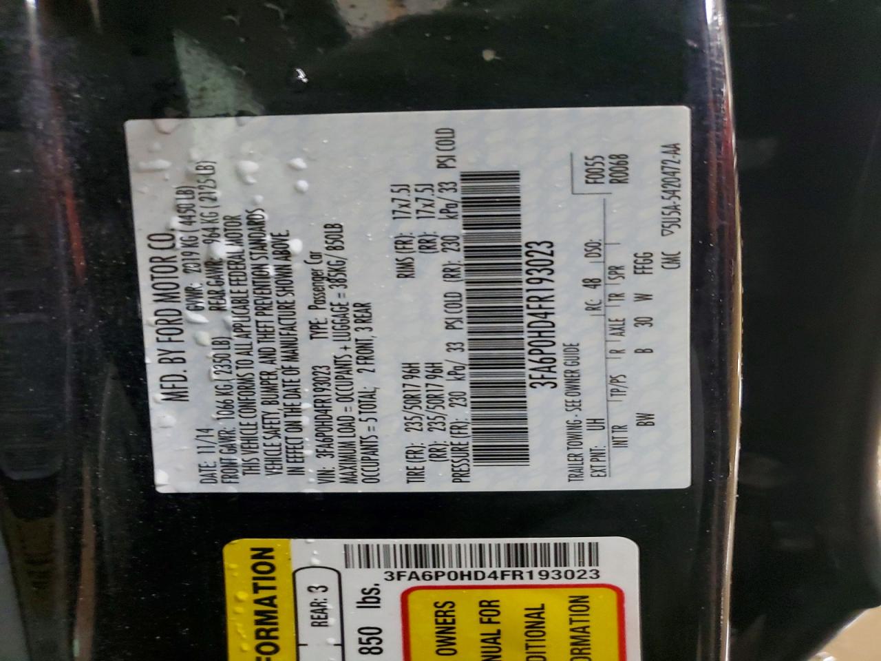 2015 FORD FUSION SE photo 25