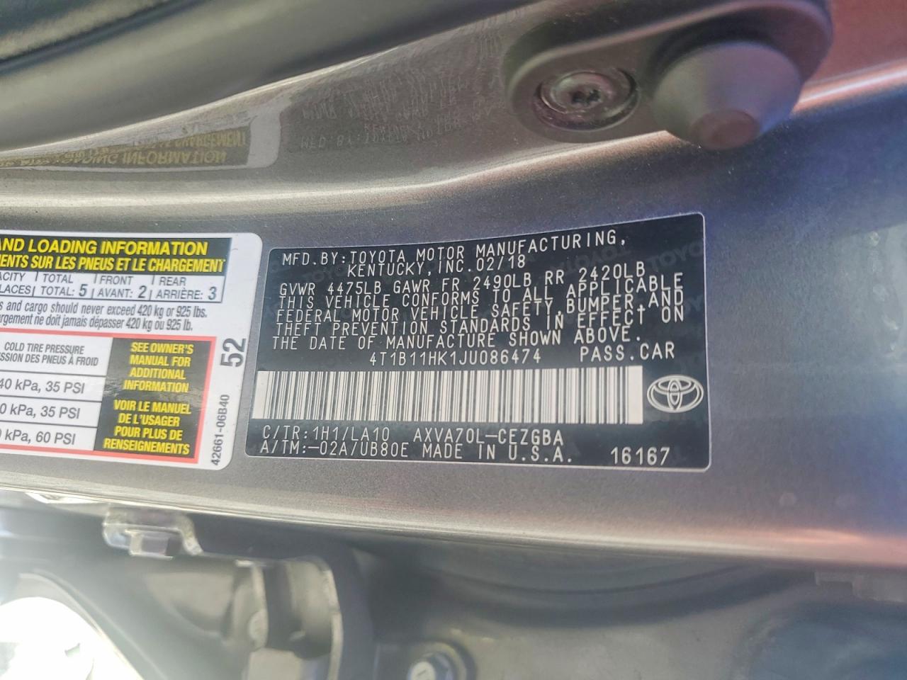 2018 TOYOTA CAMRY XLE photo 37