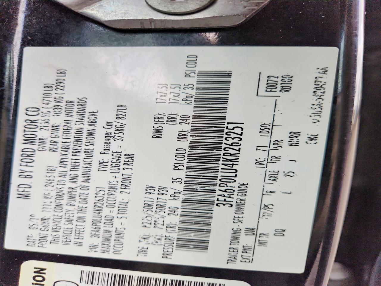2019 FORD FUSION SE photo 12