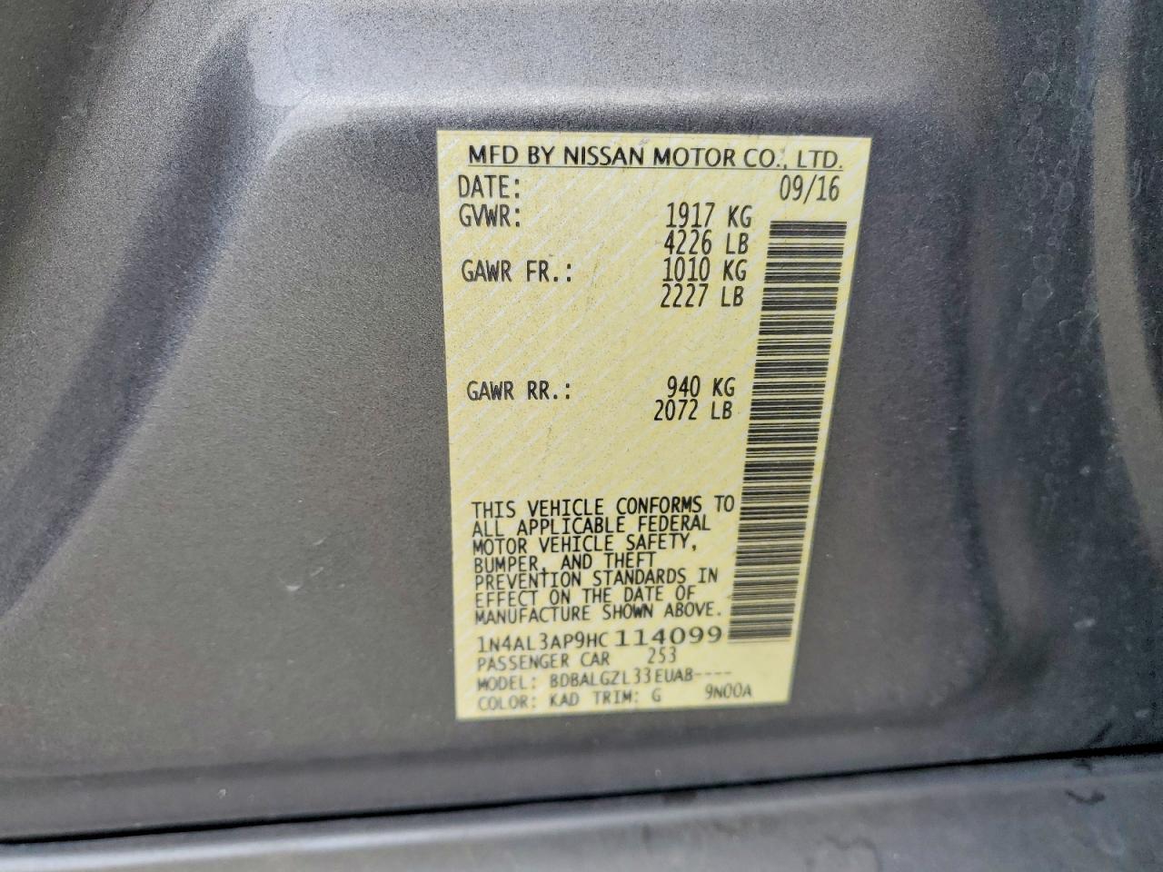 2017 NISSAN ALTIMA 2.5 photo 12