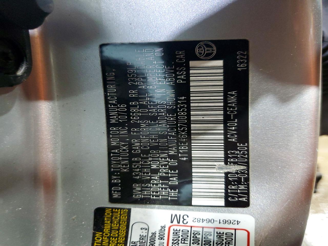 2007 TOYOTA CAMRY CE photo 37