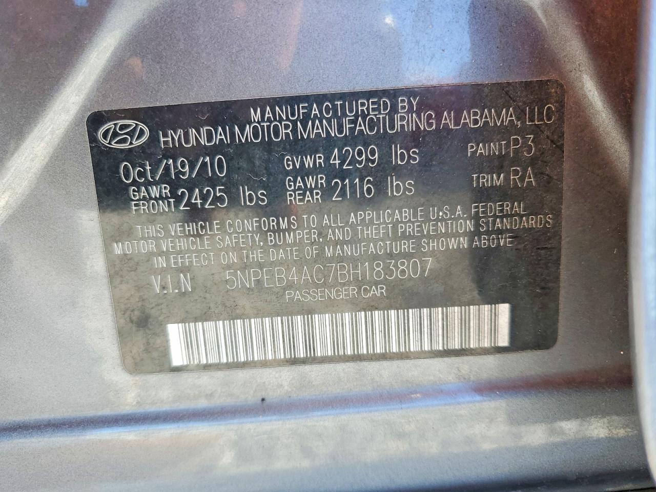 2011 HYUNDAI SONATA GLS photo 12
