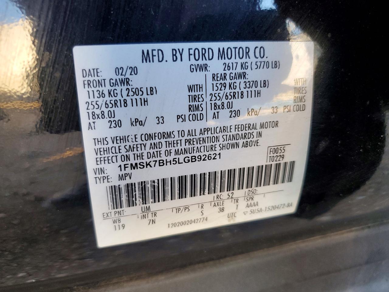 2020 FORD EXPLORER photo 14