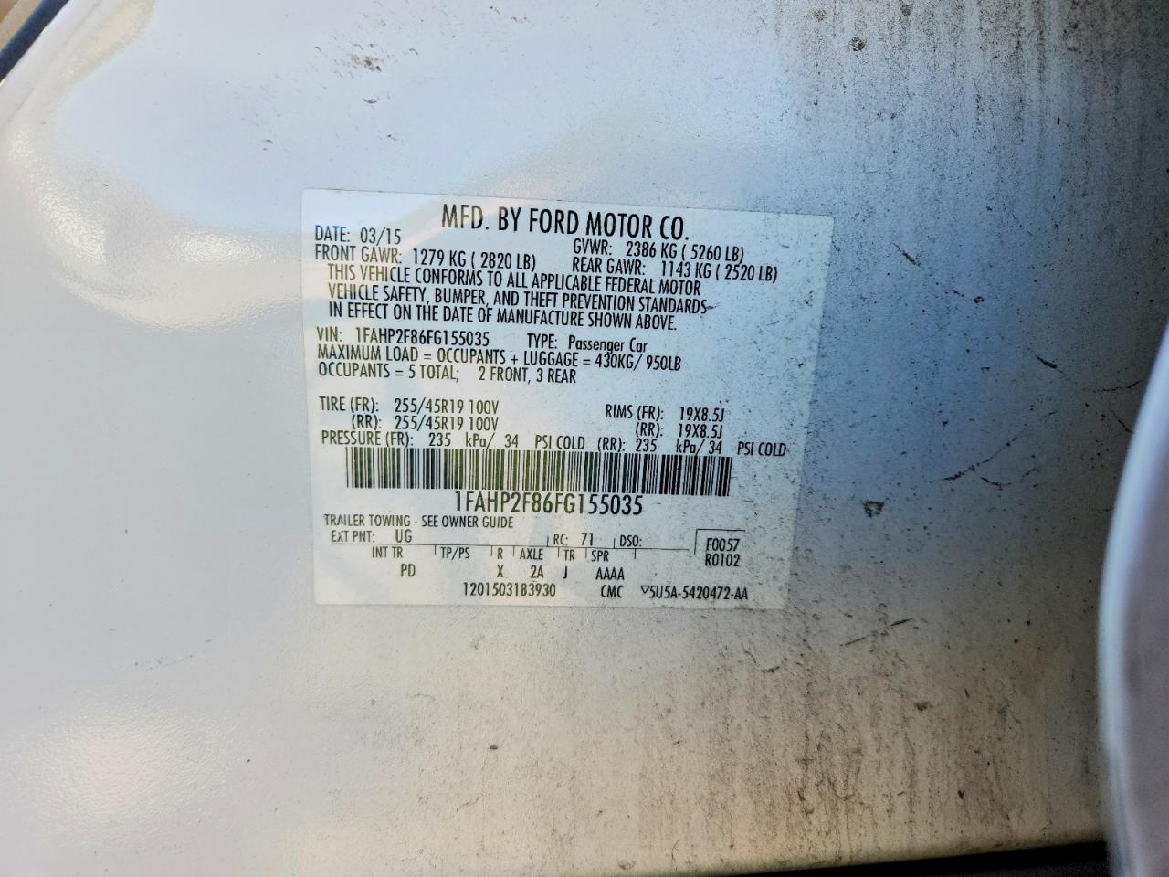 2015 FORD TAURUS LIMITED photo 12