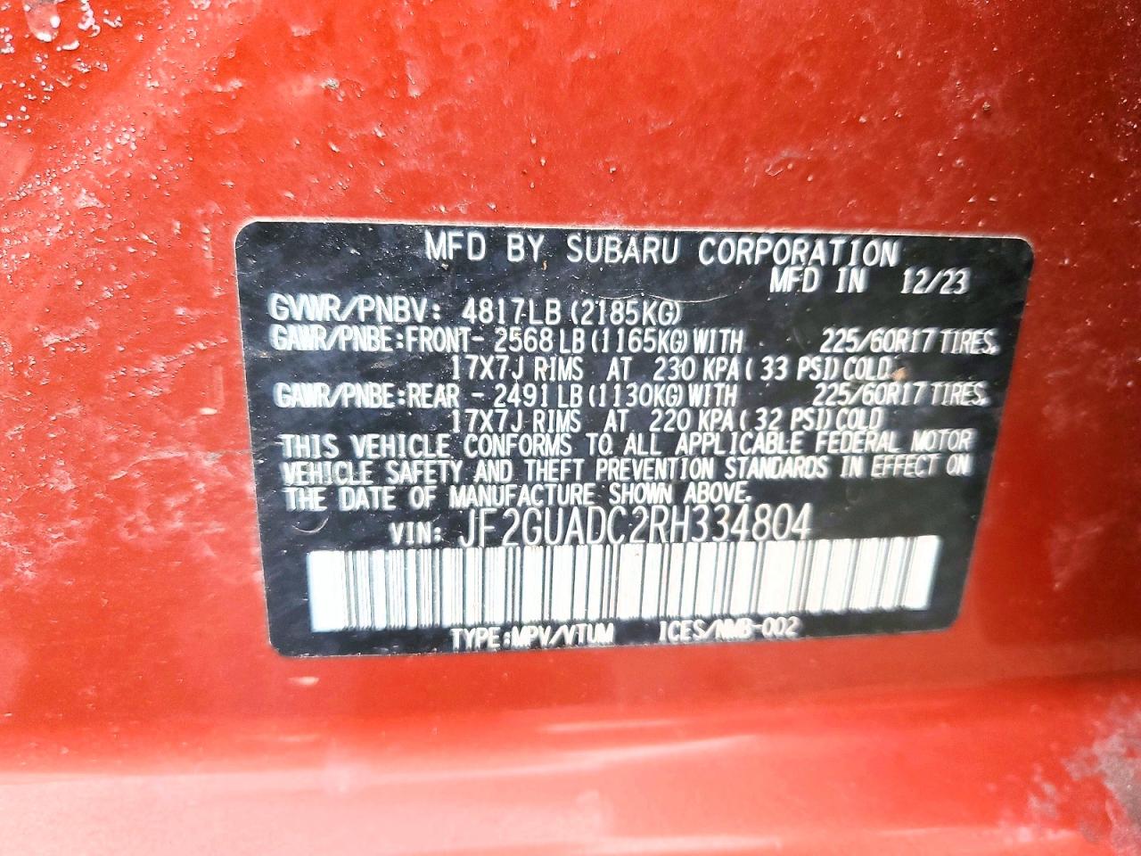 2024 SUBARU CROSSTREK PREMIUM photo 14