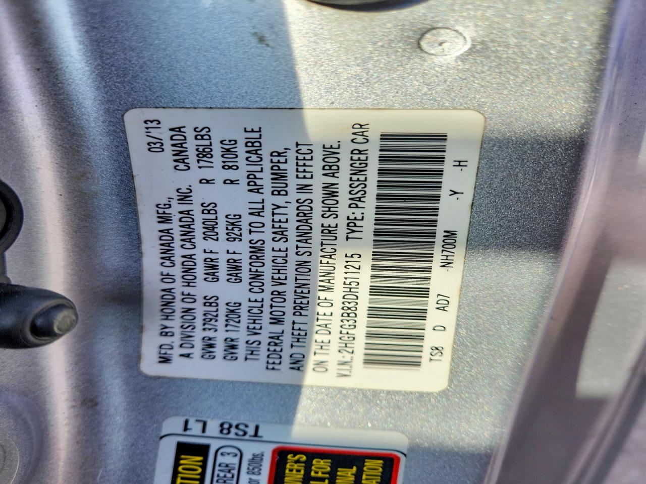 2013 HONDA CIVIC EX photo 23
