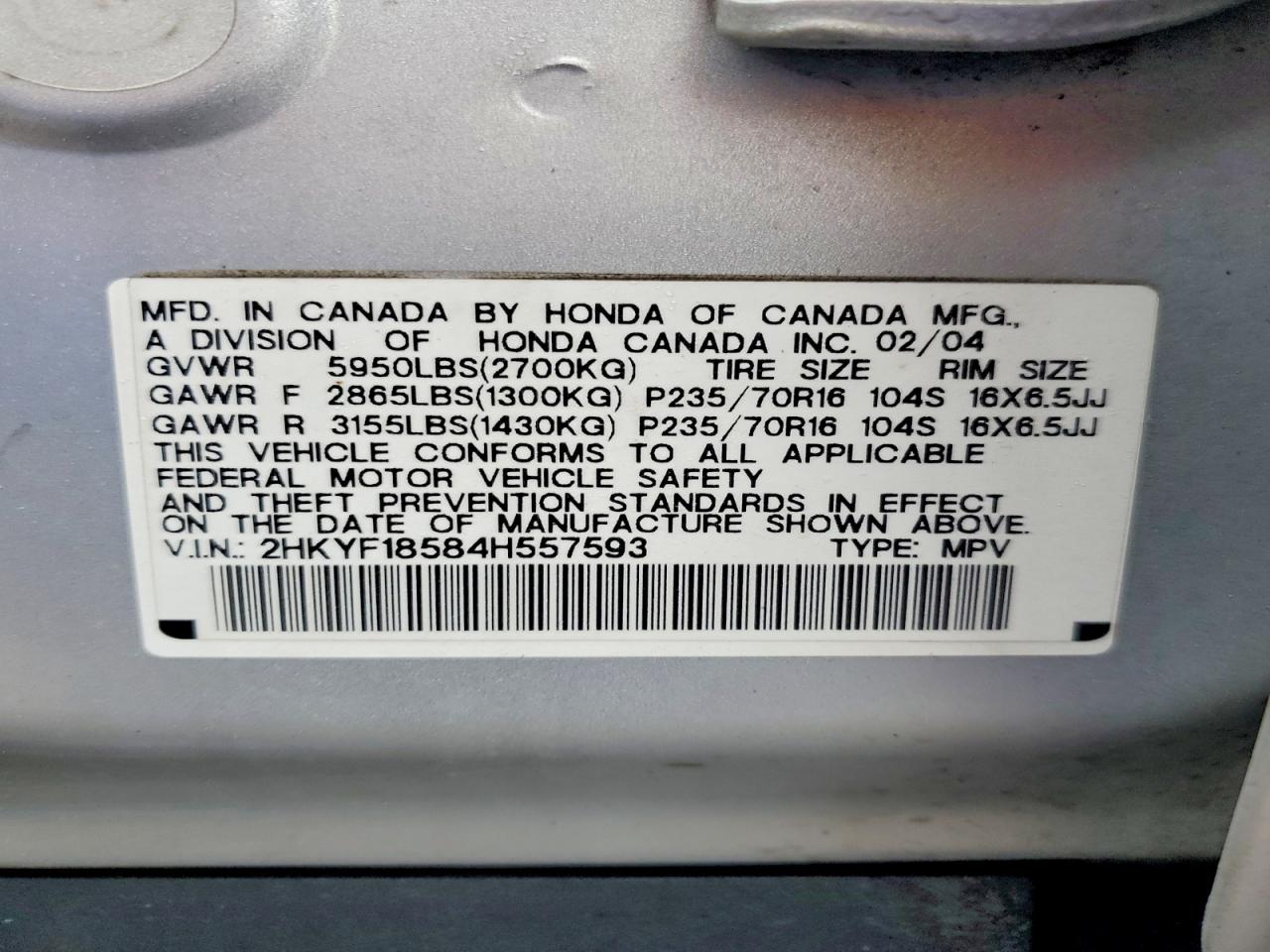2004 HONDA PILOT EXL photo 25