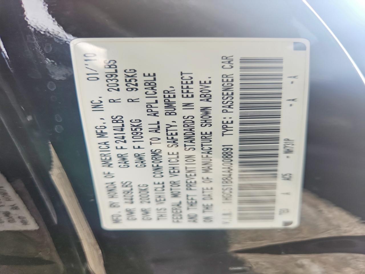 2010 HONDA ACCORD EXL photo 12