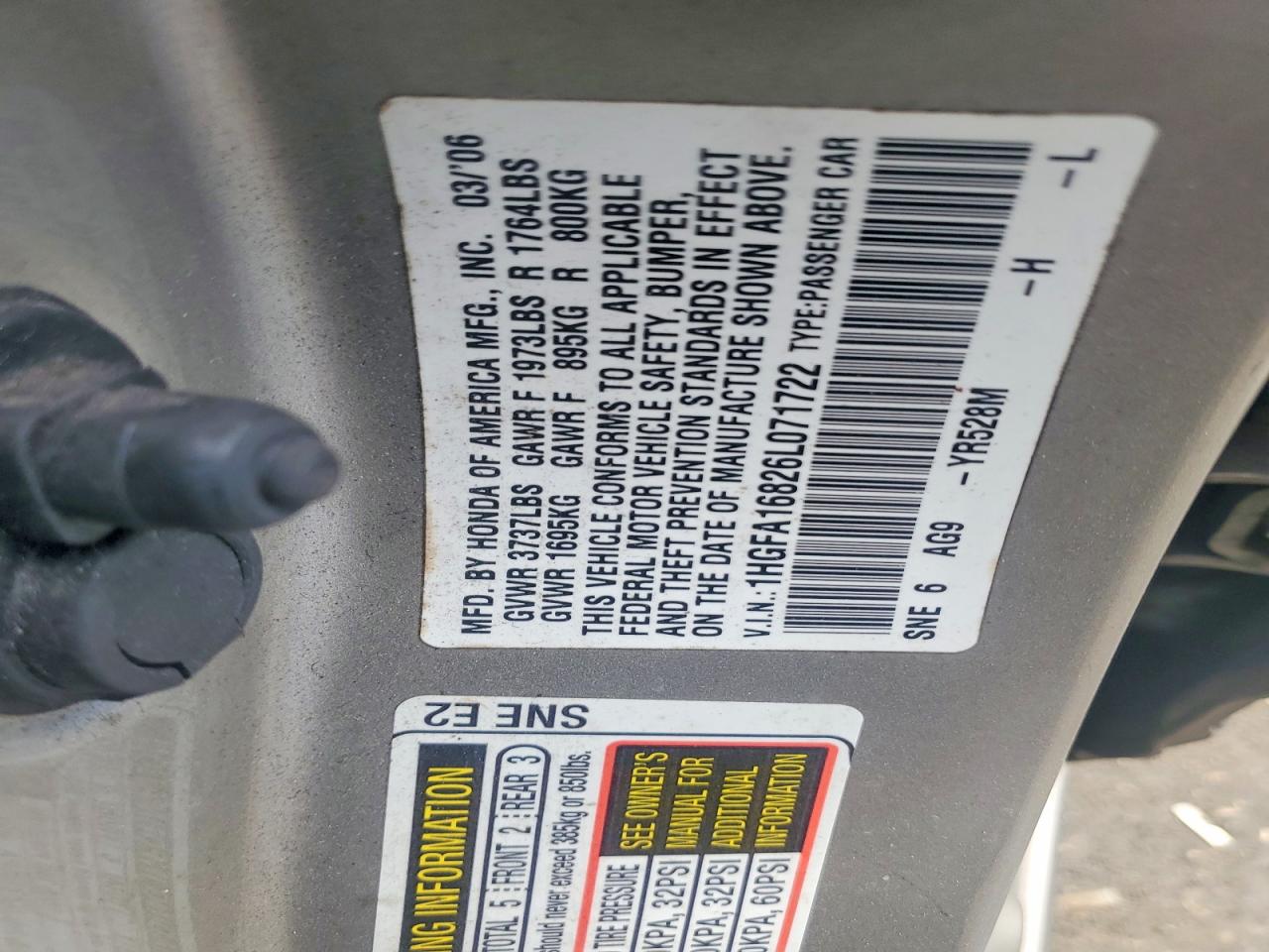 2006 HONDA CIVIC EX photo 12