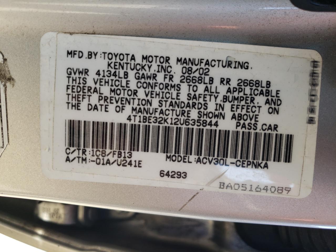 2002 TOYOTA CAMRY LE photo 23
