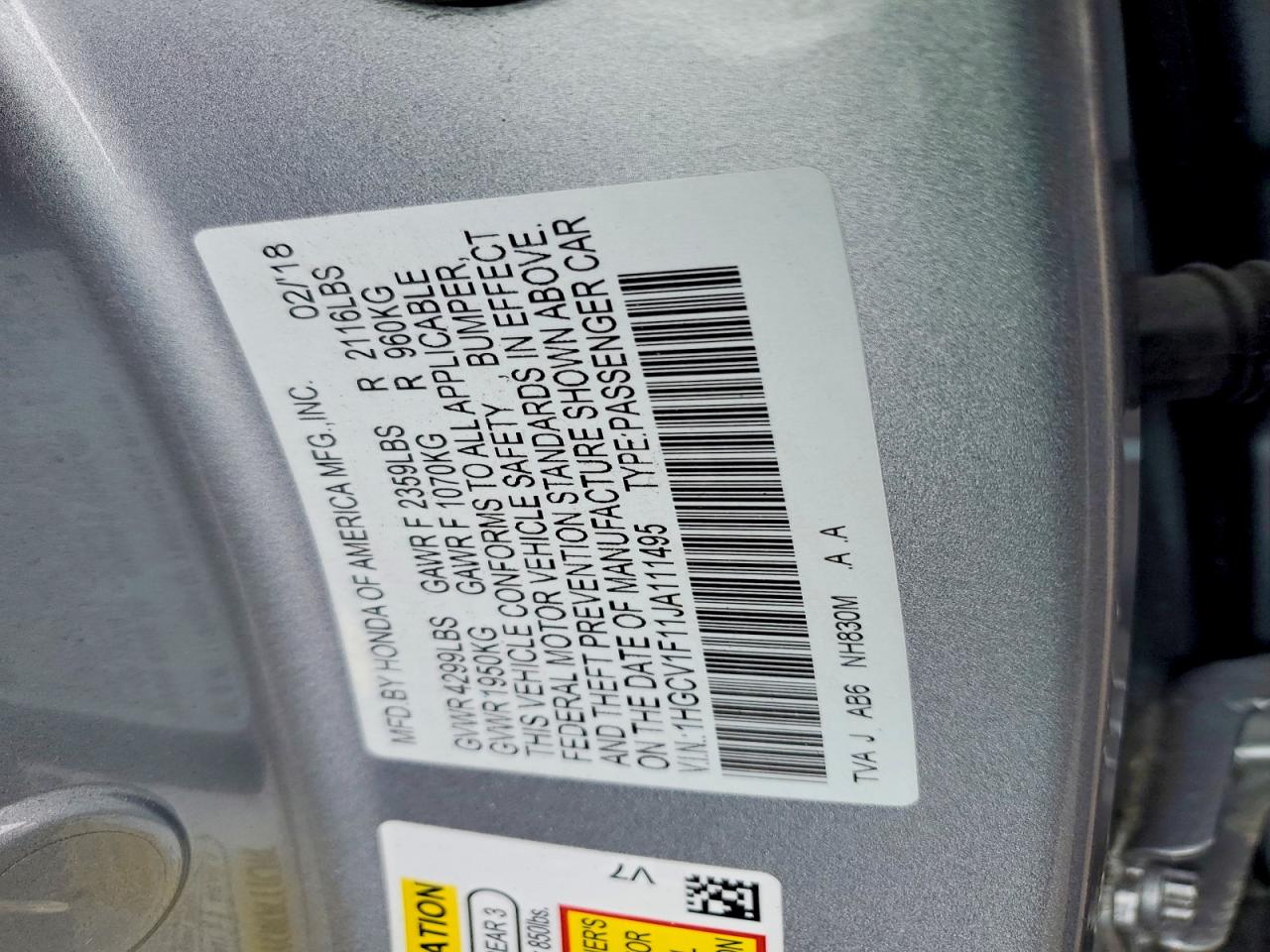 2018 HONDA ACCORD LX photo 23