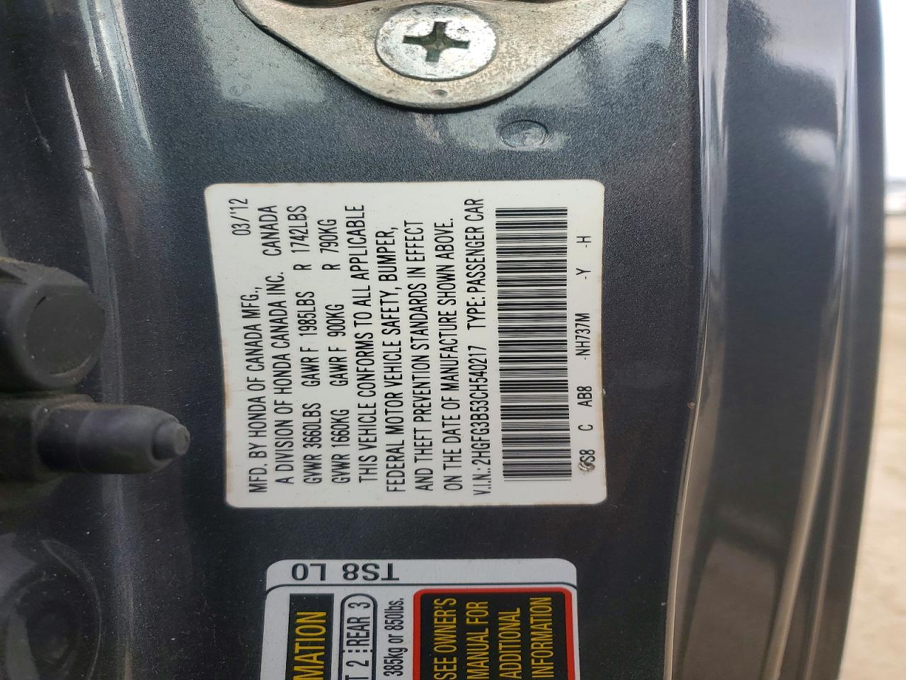 2012 HONDA CIVIC LX photo 34