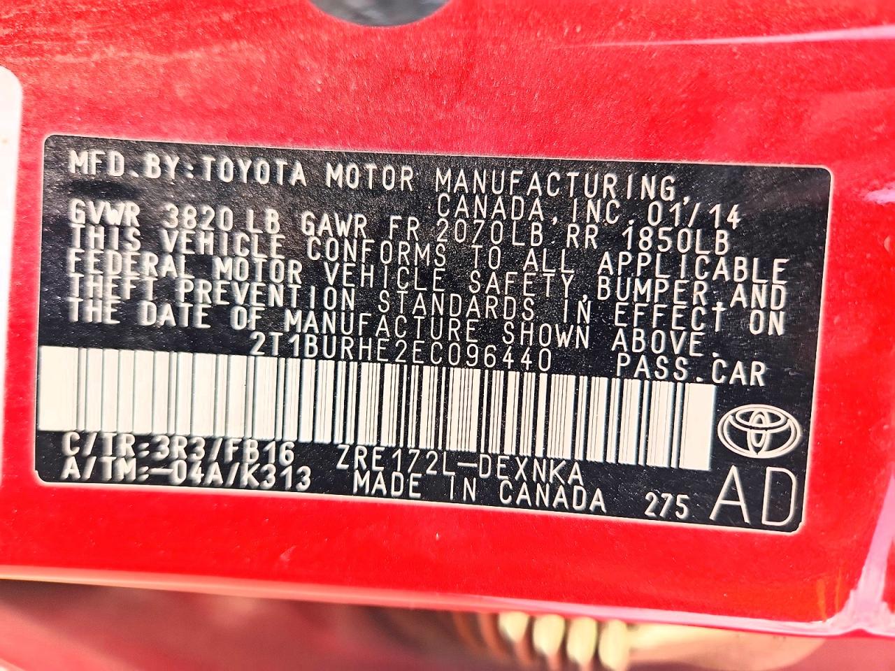 2014 TOYOTA COROLLA L photo 37