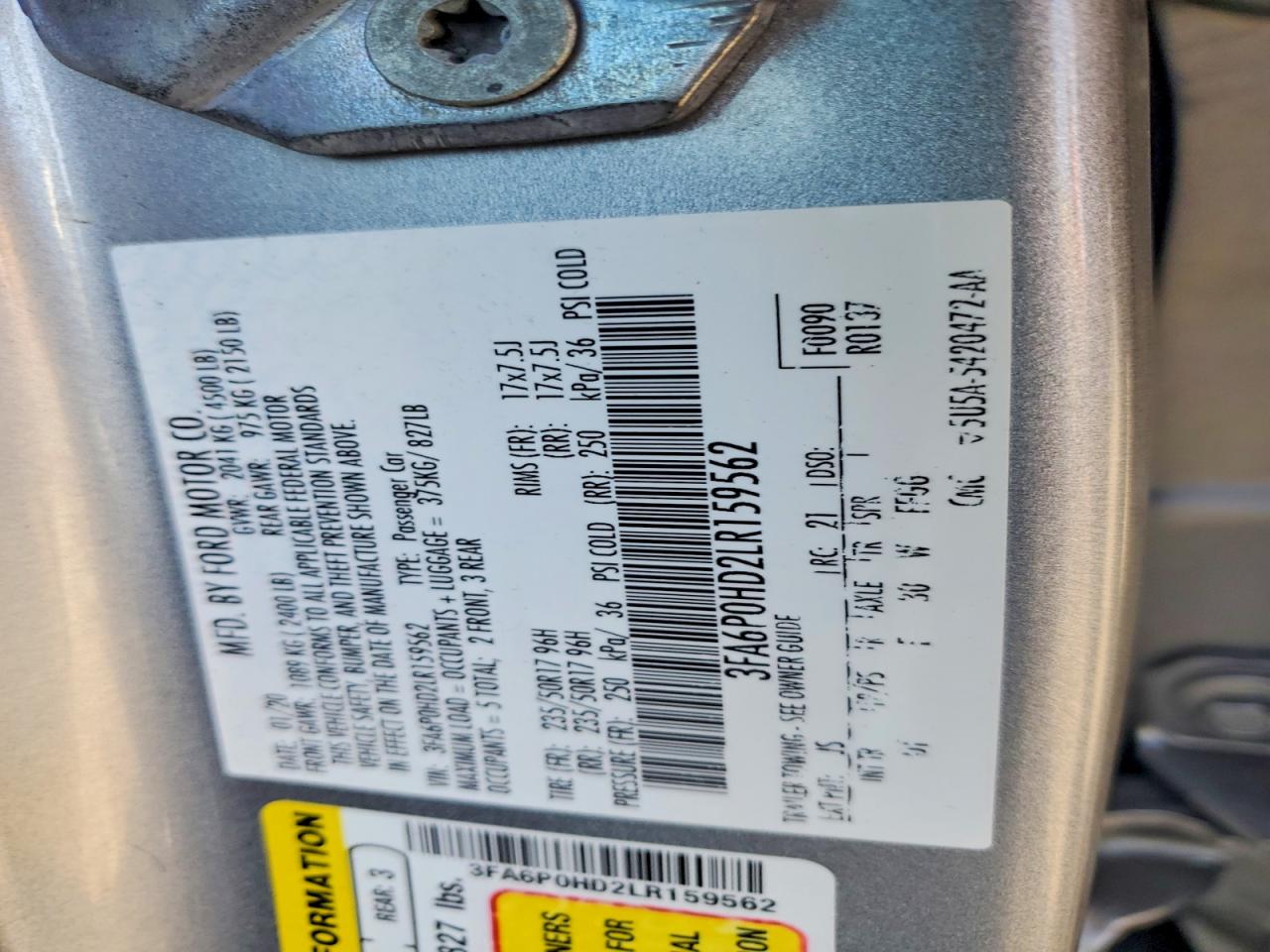 2020 FORD FUSION SE photo 12