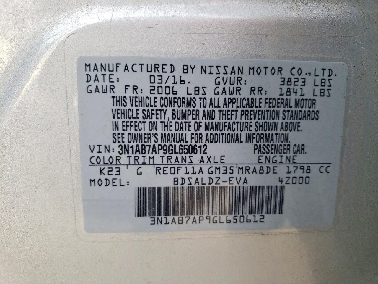 2016 NISSAN SENTRA S photo 12