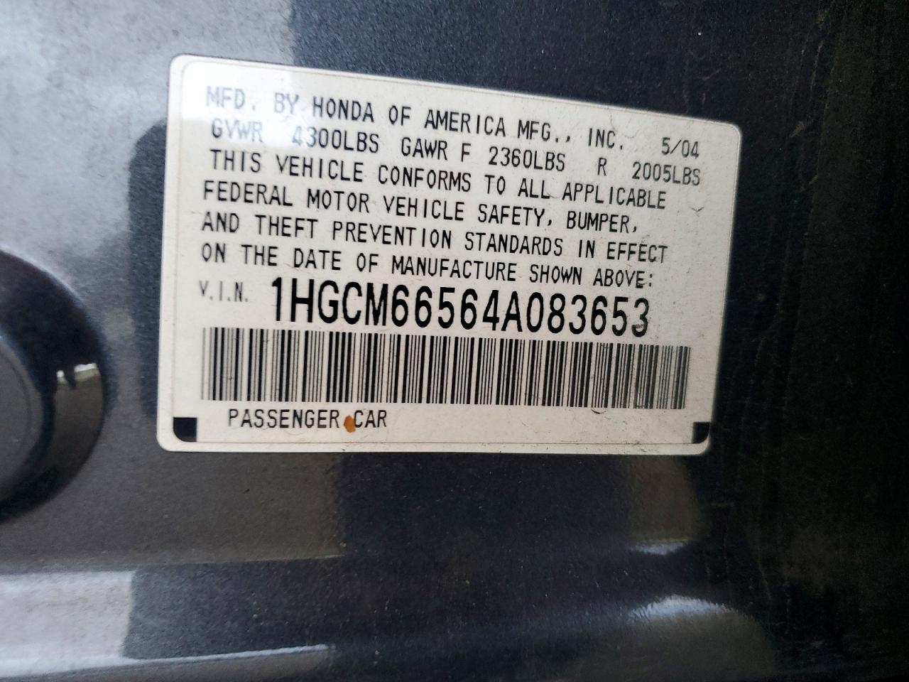 2004 HONDA ACCORD EX photo 12