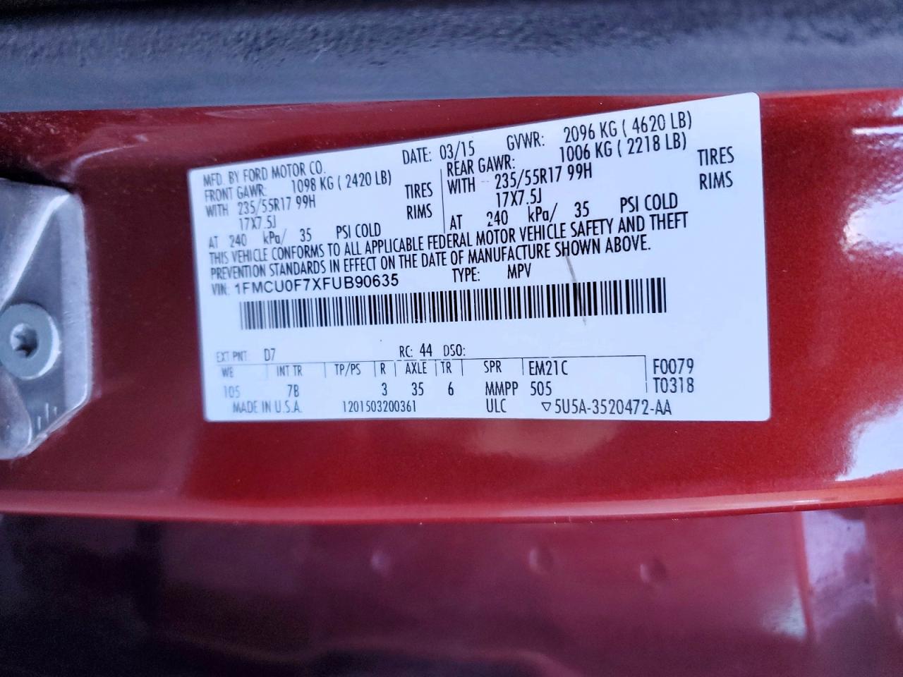 2015 FORD ESCAPE S photo 49