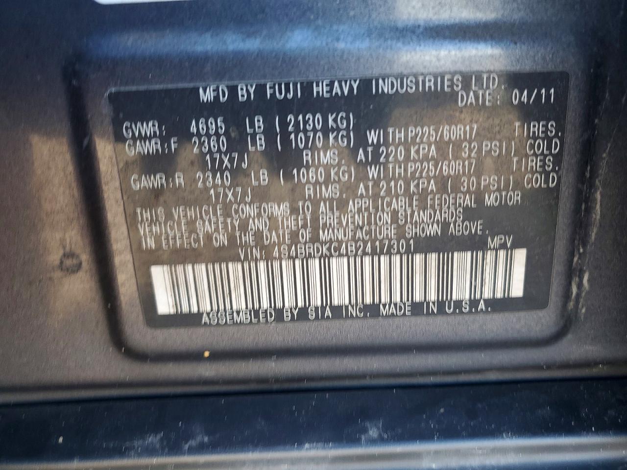 2011 SUBARU OUTBACK 3.6R LIMITED photo 12