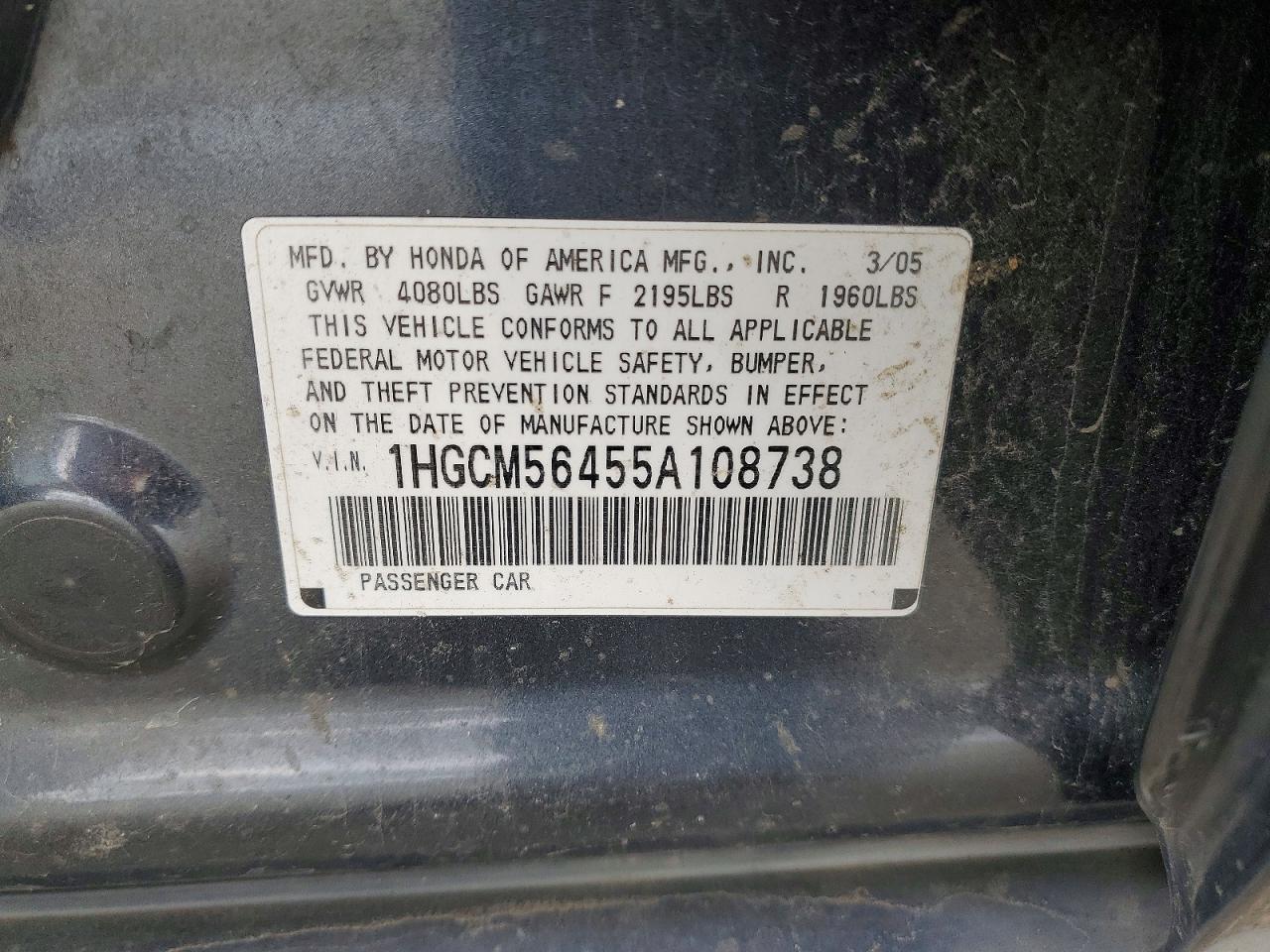 2005 HONDA ACCORD LX photo 23