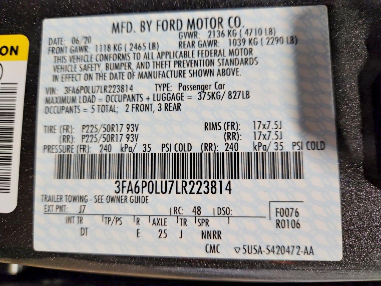 2020 FORD FUSION SE photo 37