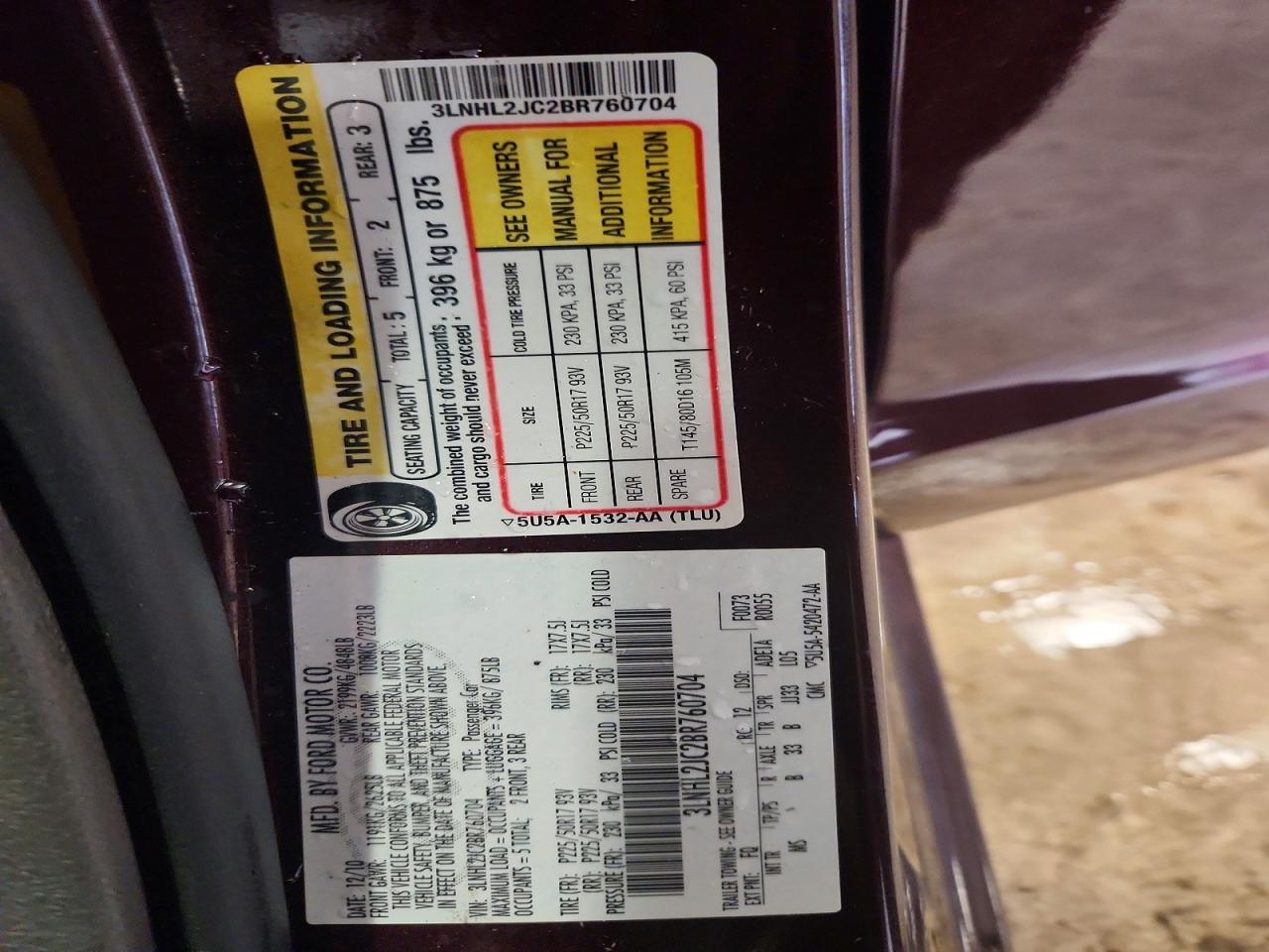 2011 LINCOLN MKZ photo 12