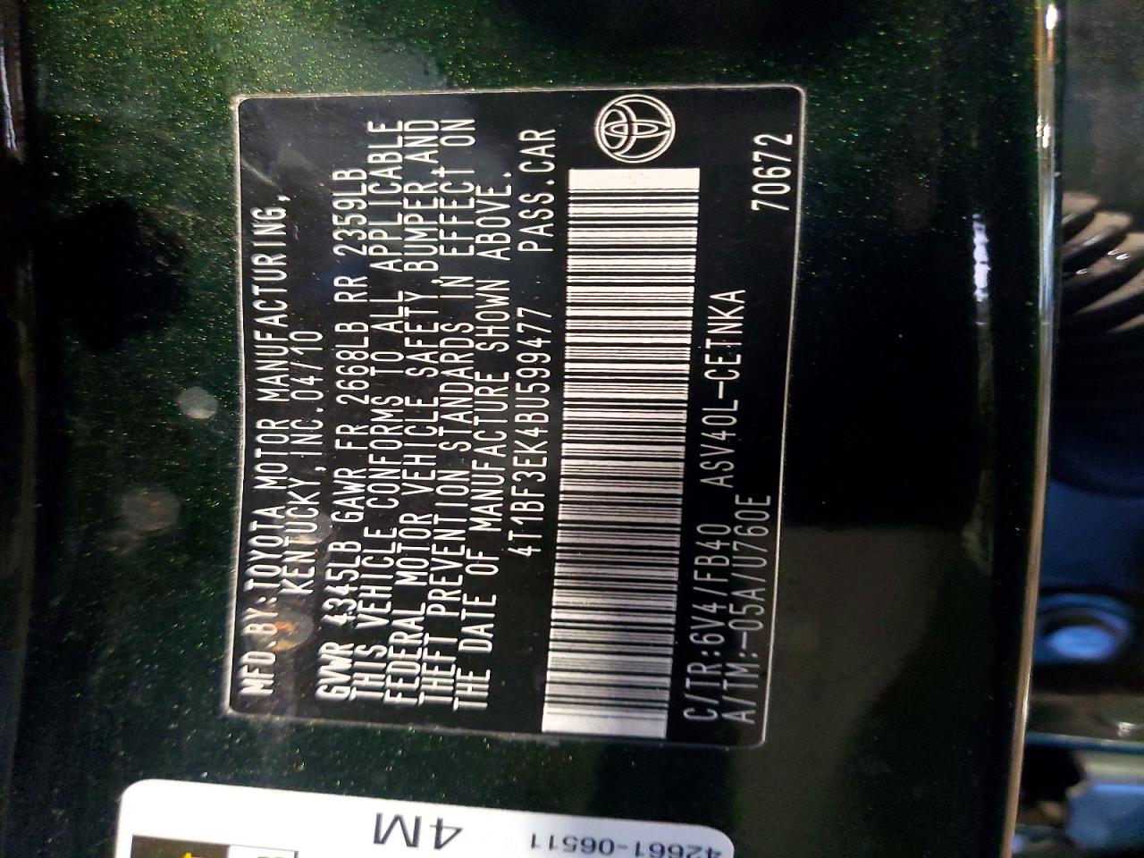2011 TOYOTA CAMRY LE photo 12