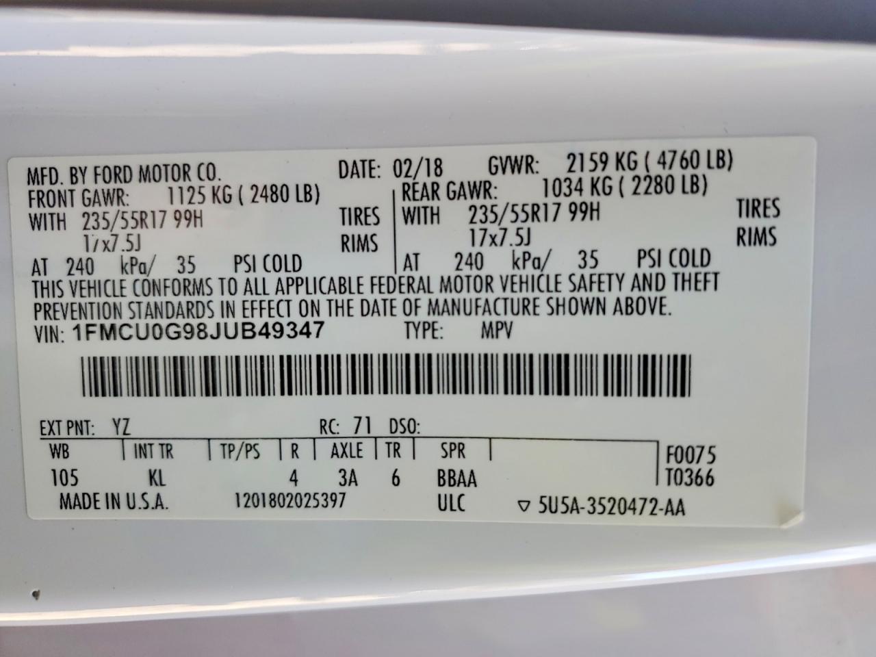 2018 FORD ESCAPE SE photo 37