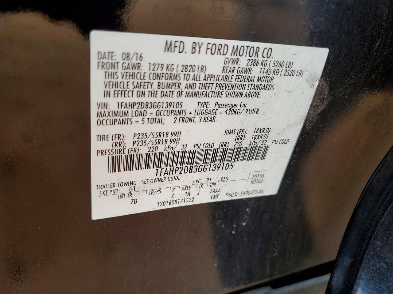 2016 FORD TAURUS SE photo 12