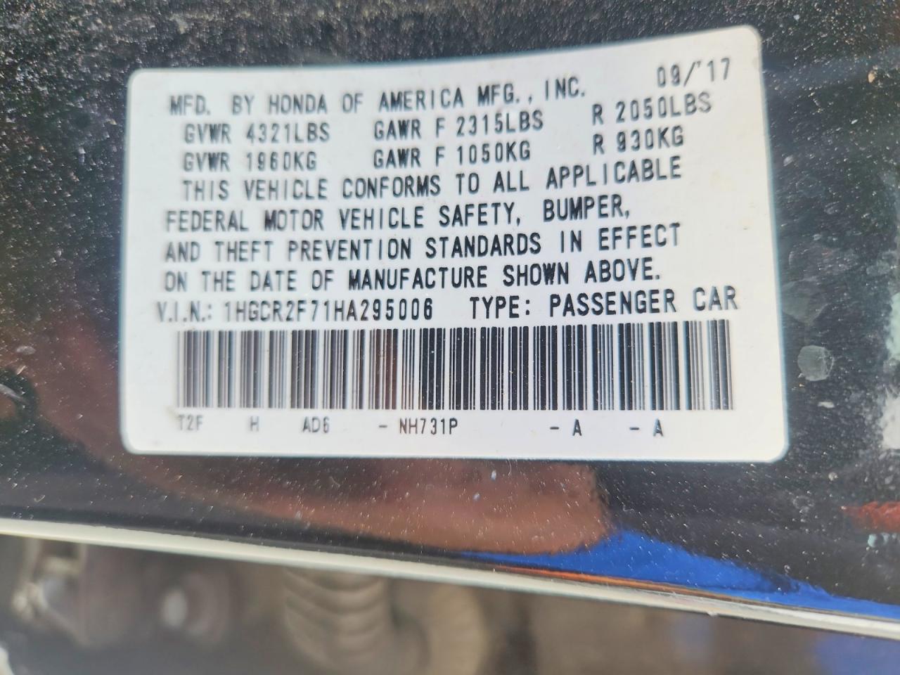 2017 HONDA ACCORD EX photo 25