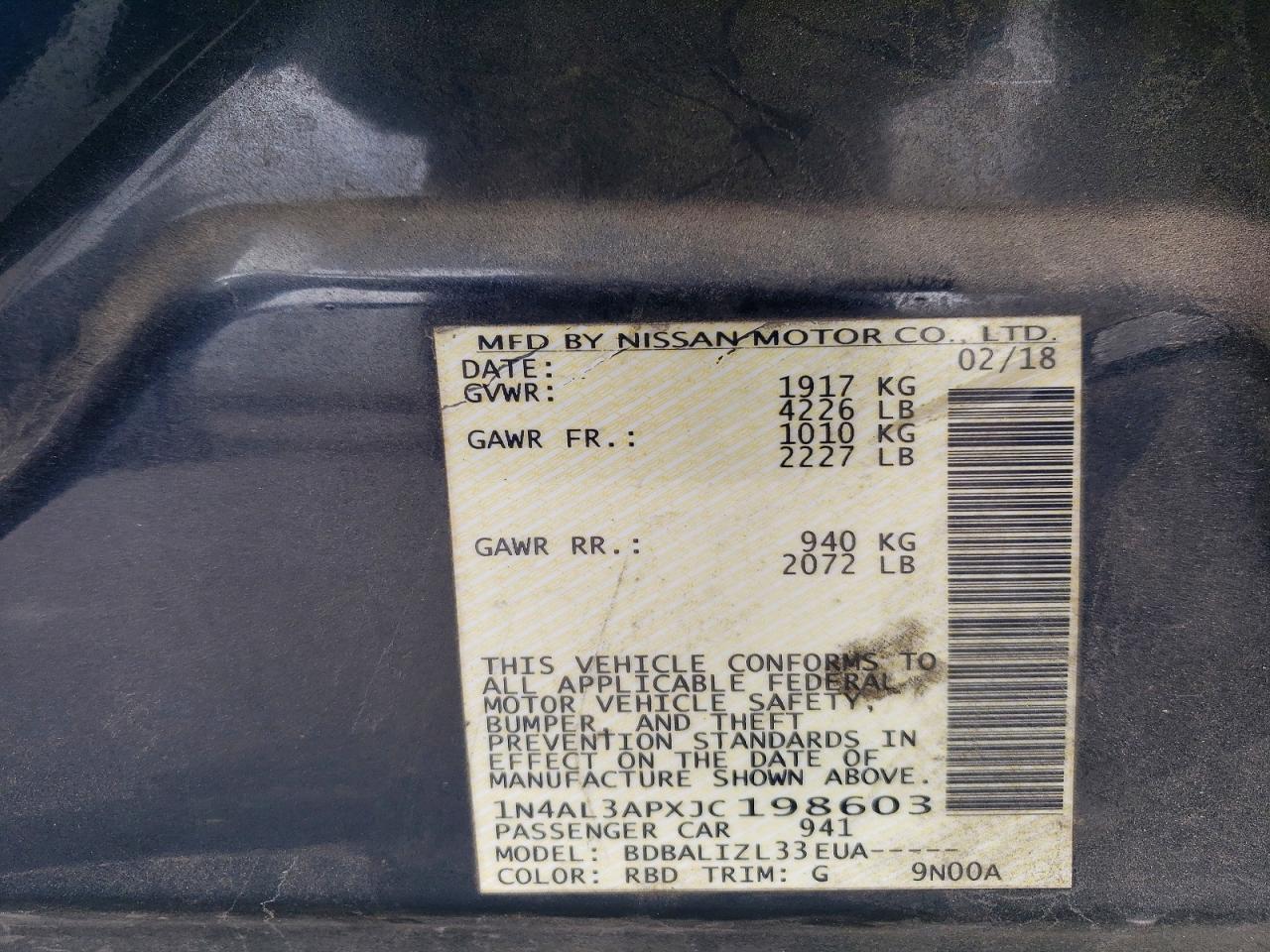 2018 NISSAN ALTIMA 2.5 photo 12