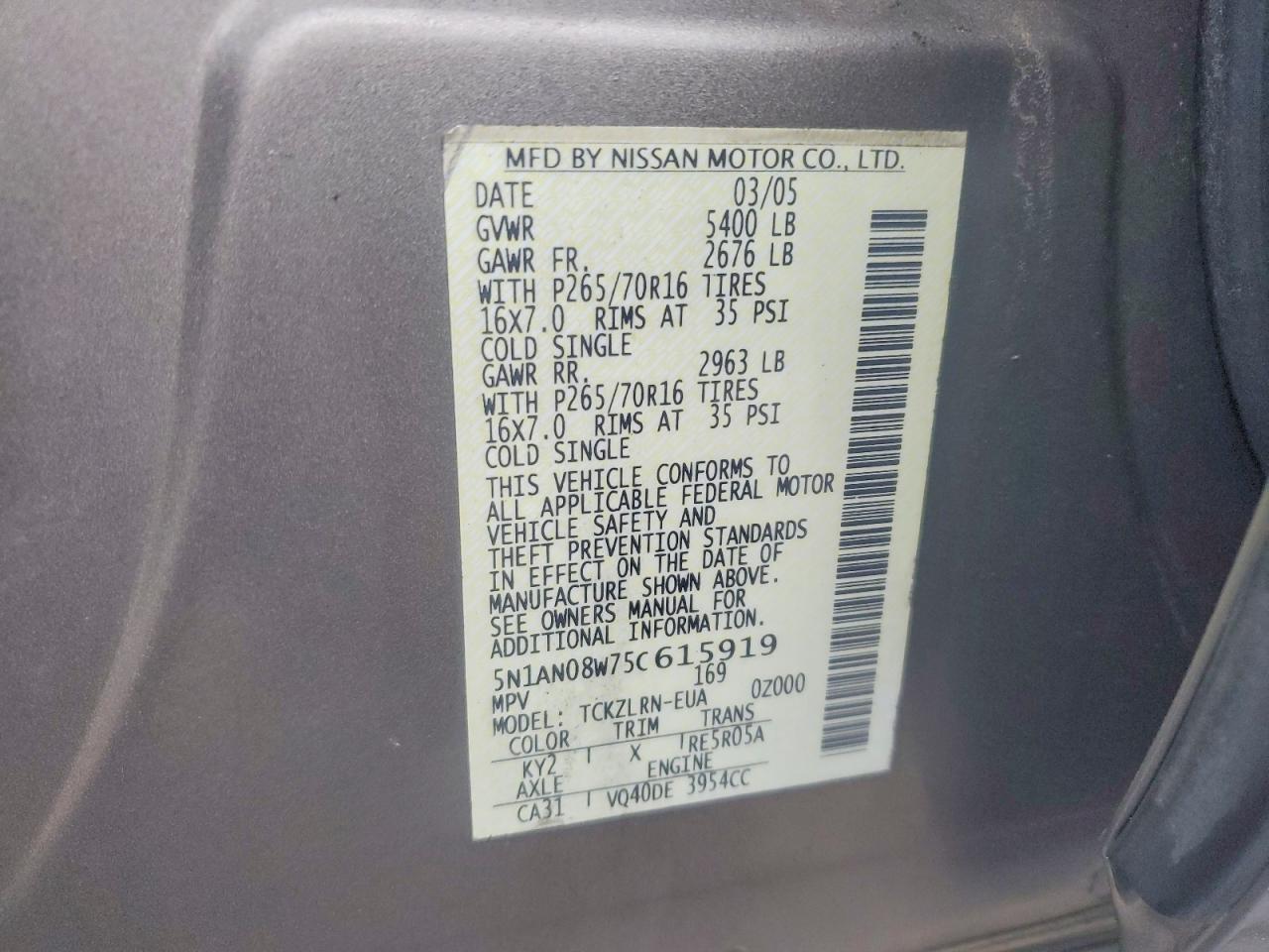 2005 NISSAN XTERRA OFF ROAD photo 12
