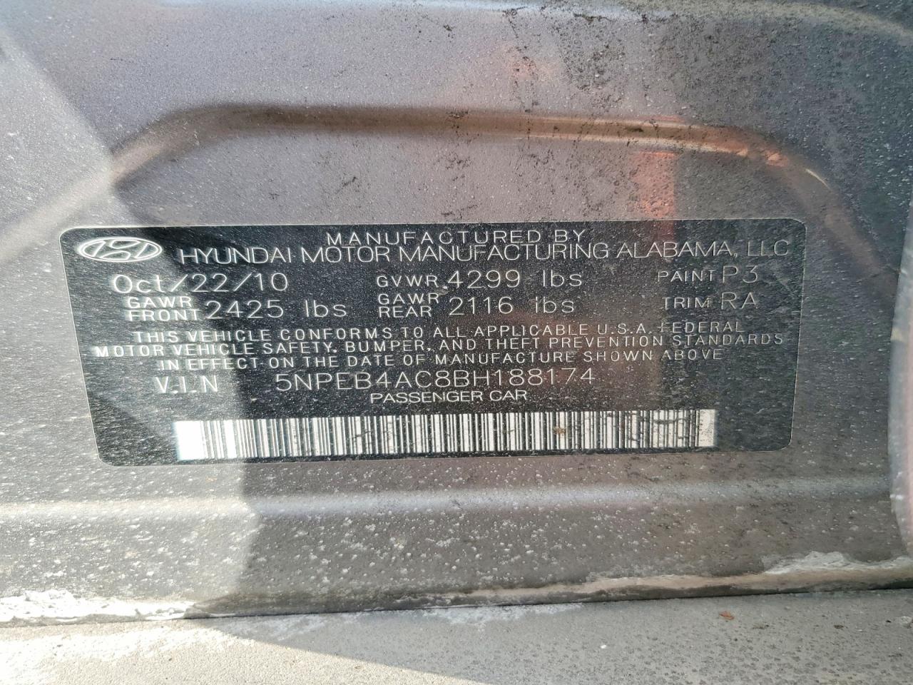 2011 HYUNDAI SONATA GLS photo 34
