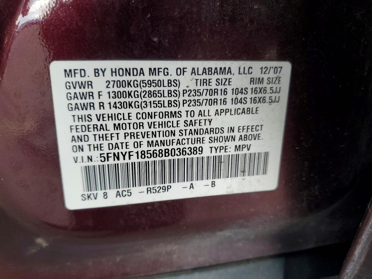 2008 HONDA PILOT photo 13